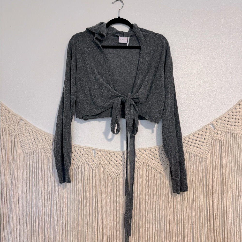 Wrap tie cropped long sleeve with hood